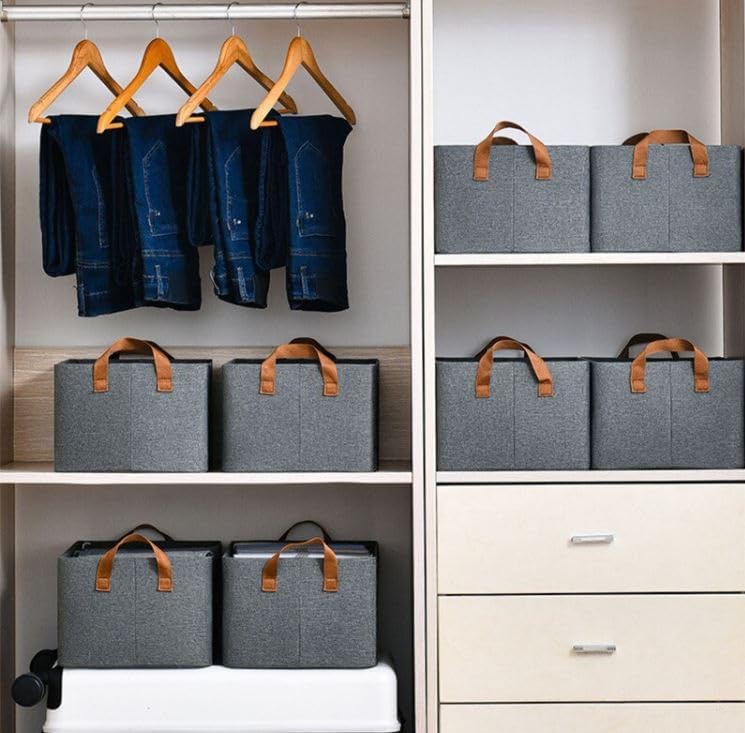 SkyShopy Collapsible Clothes Organizer for Jeans Washable Fabric Closet Storage Box Drawers Foldable Clothing Storage Bins with Handle (1pcs) SkyShopy Collapsible Clothes Organizer for Jeans Washable Fabric Closet Storage Box Drawers Foldable Clothing Storage Bins with Handle (1pcs)